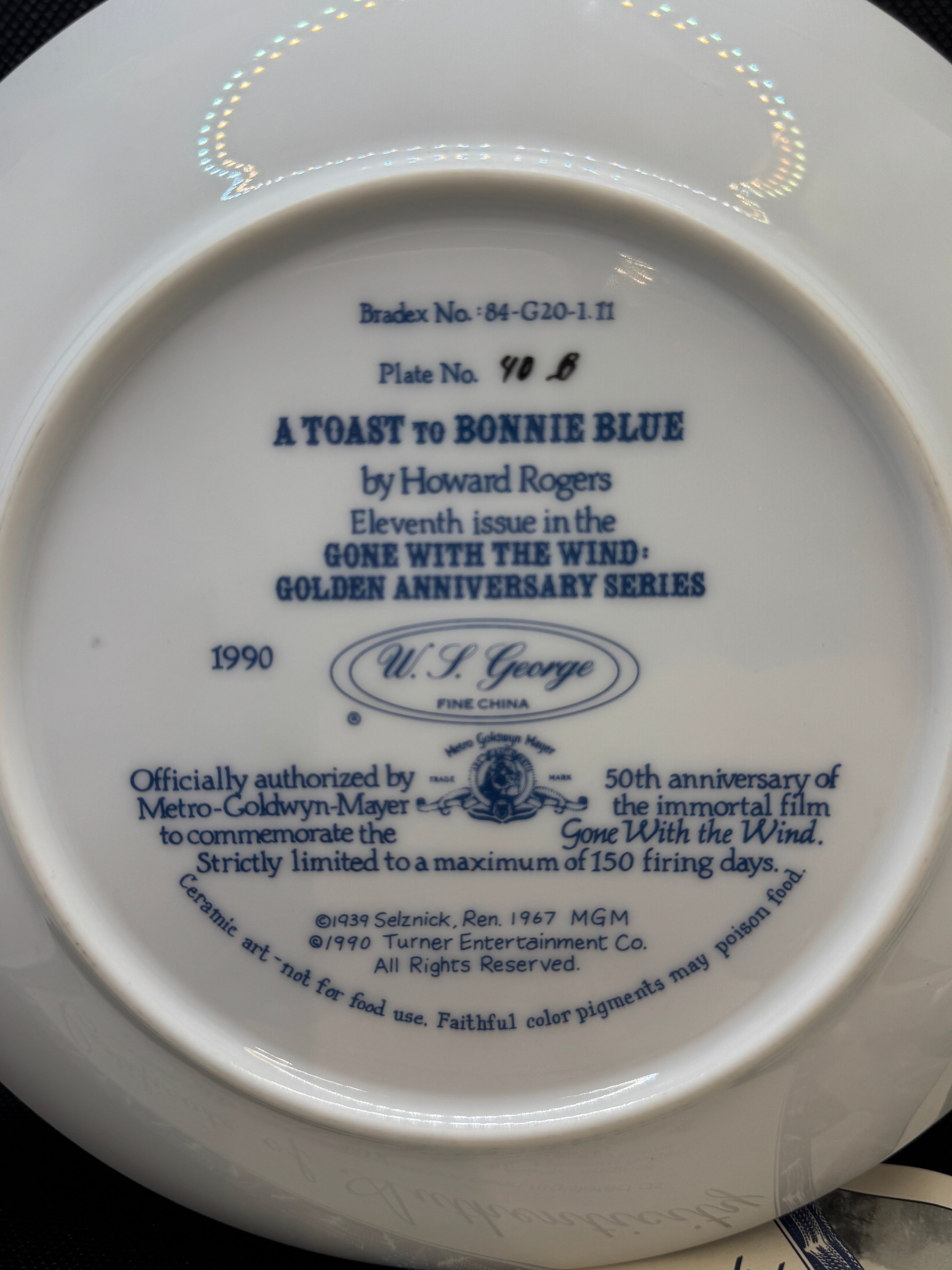 Vintage Gone with the Wind Commemorative Plates with COA - Limited Edition Golden Anniversary Series - by WS George Fine China