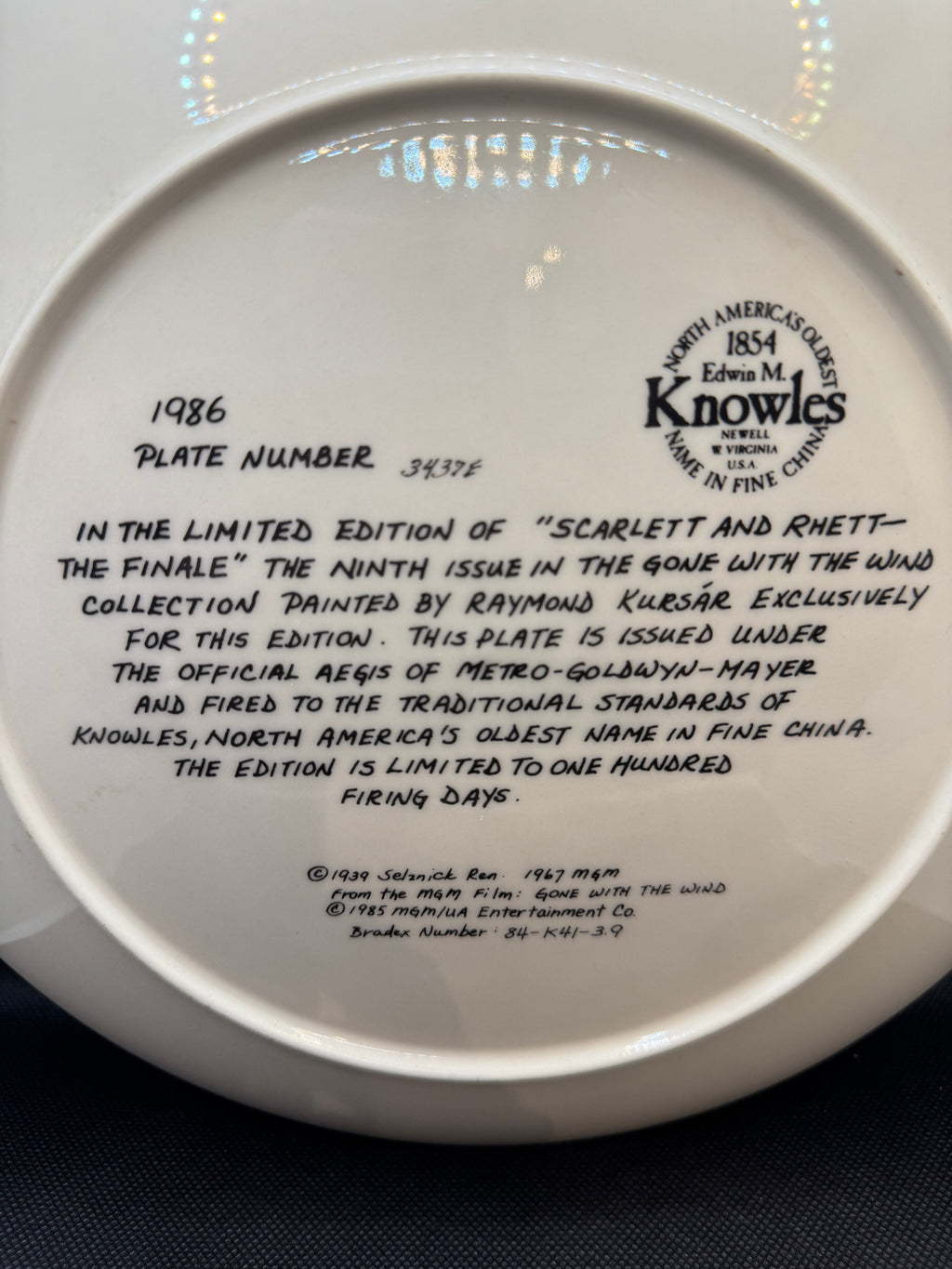 Vintage Gone with the Wind Commemorative Plates - Limited Edition by Edwin M. Knowles Fine China with Certificate of Authenticity (COA) - Sold Individually