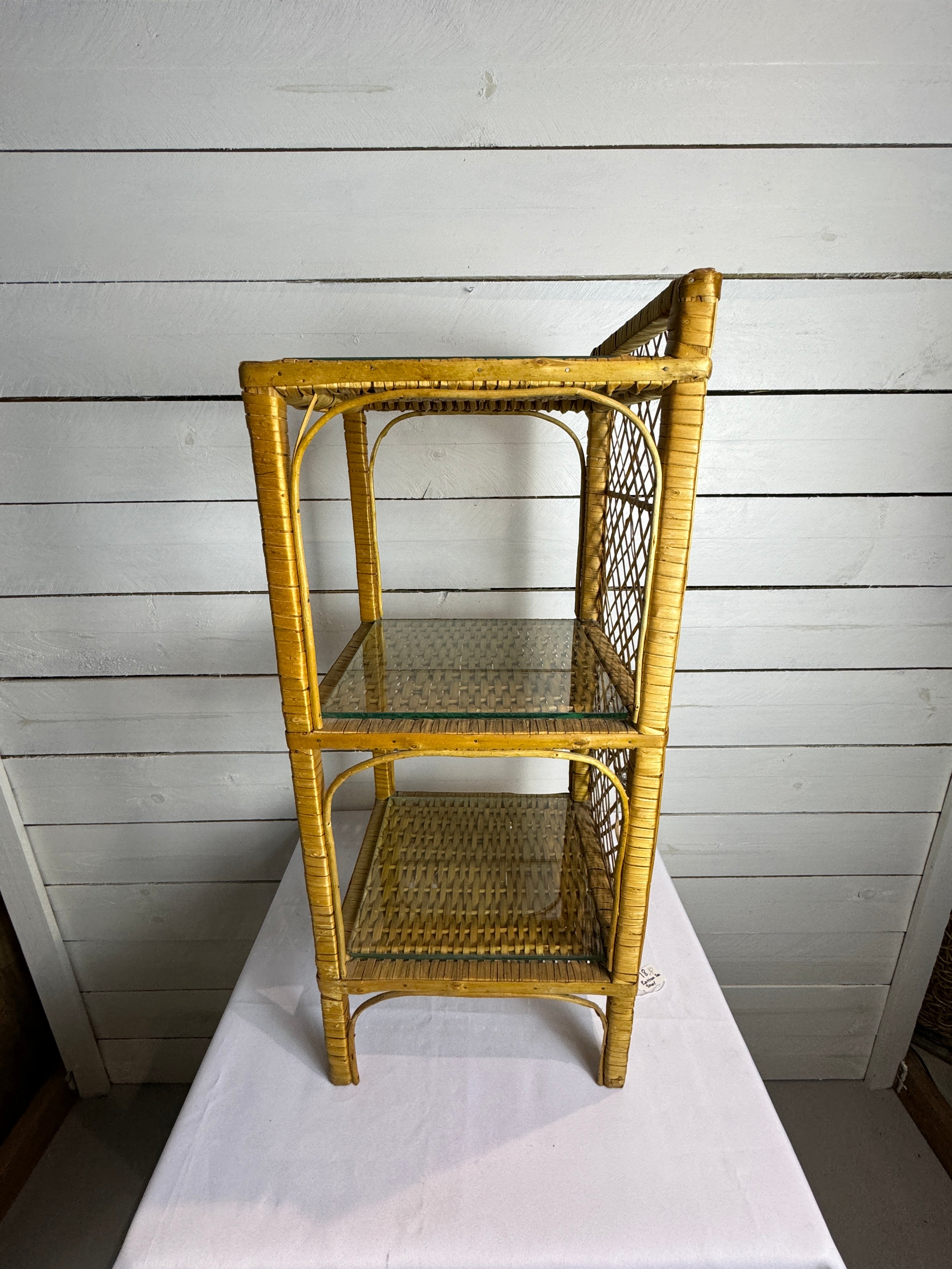 Vintage Rattan Wicker Three Tiered Shelf