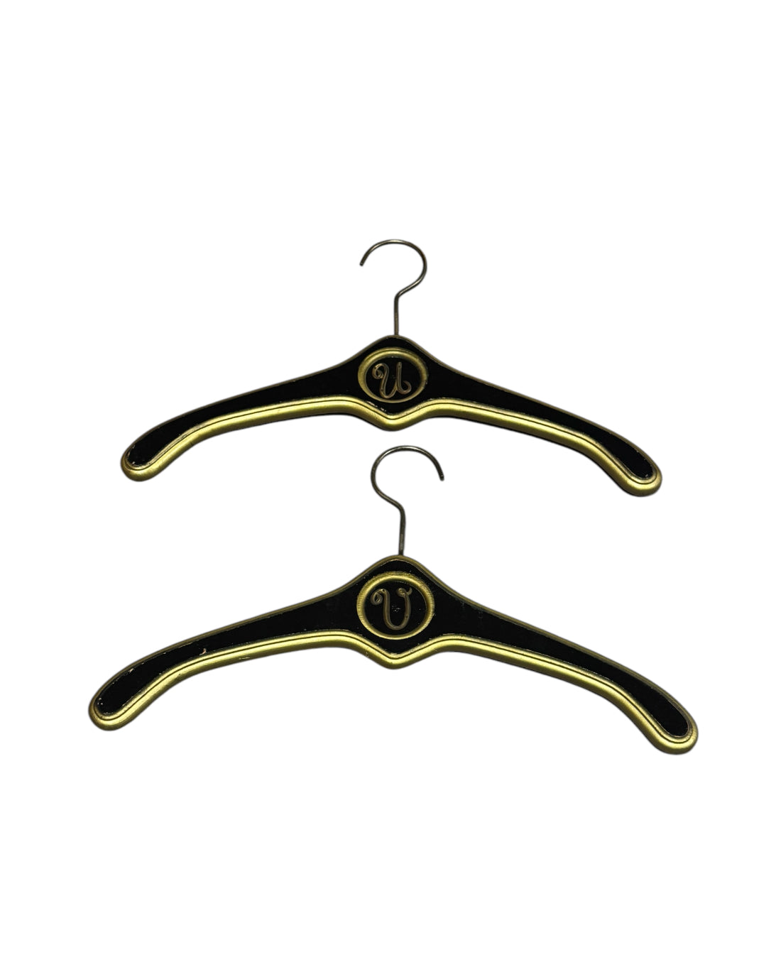 MCM Regency Black and Gold Wood Clothes Hangers - Monogrammed with U and V