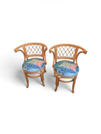 Vintage Bamboo & Rattan Barrel-Back Bistro Honeymoon Chairs, Pair, c. 1970s