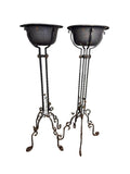 Antique Wrought Iron Plant Stands with Pot - Set of 2