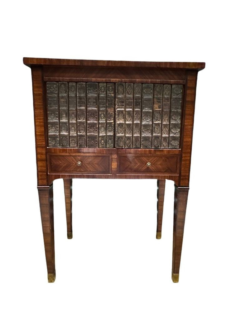 Antique French Louis XVI Style Marquetry Faux-Book Facade Cabinet with Pull-Out Sides, Late 19th Century