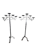 Antique Wrought Iron Floor Candelabras - Holds Five Candles - Set of 2