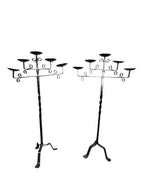 Antique Wrought Iron Floor Candelabras - Holds Five Candles - Set of 2