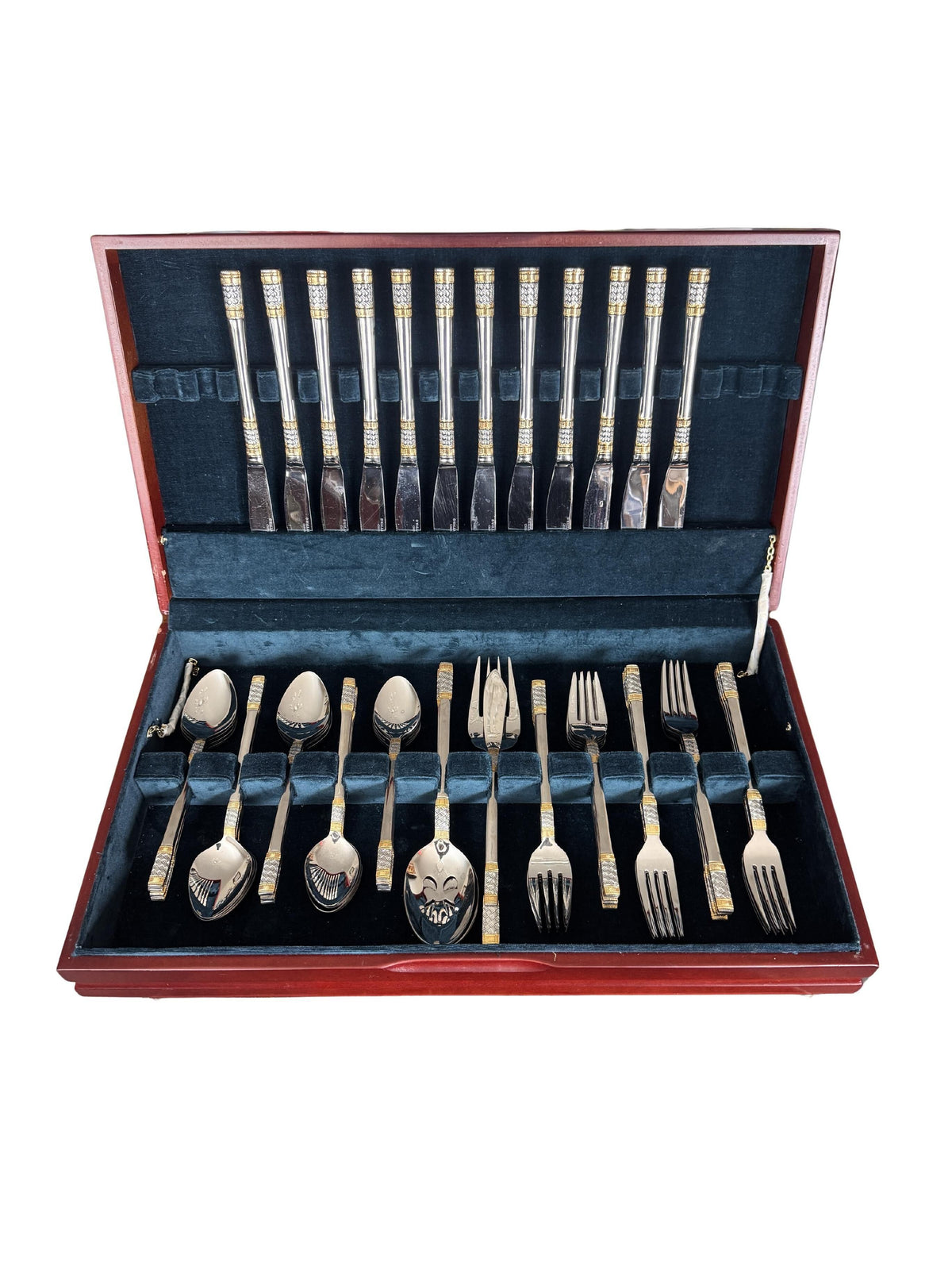 Wallace Golden Corsica Gold Accent 18/10 Stainless Steel Flatware Set for 12, 64 Pieces, c. 1990s