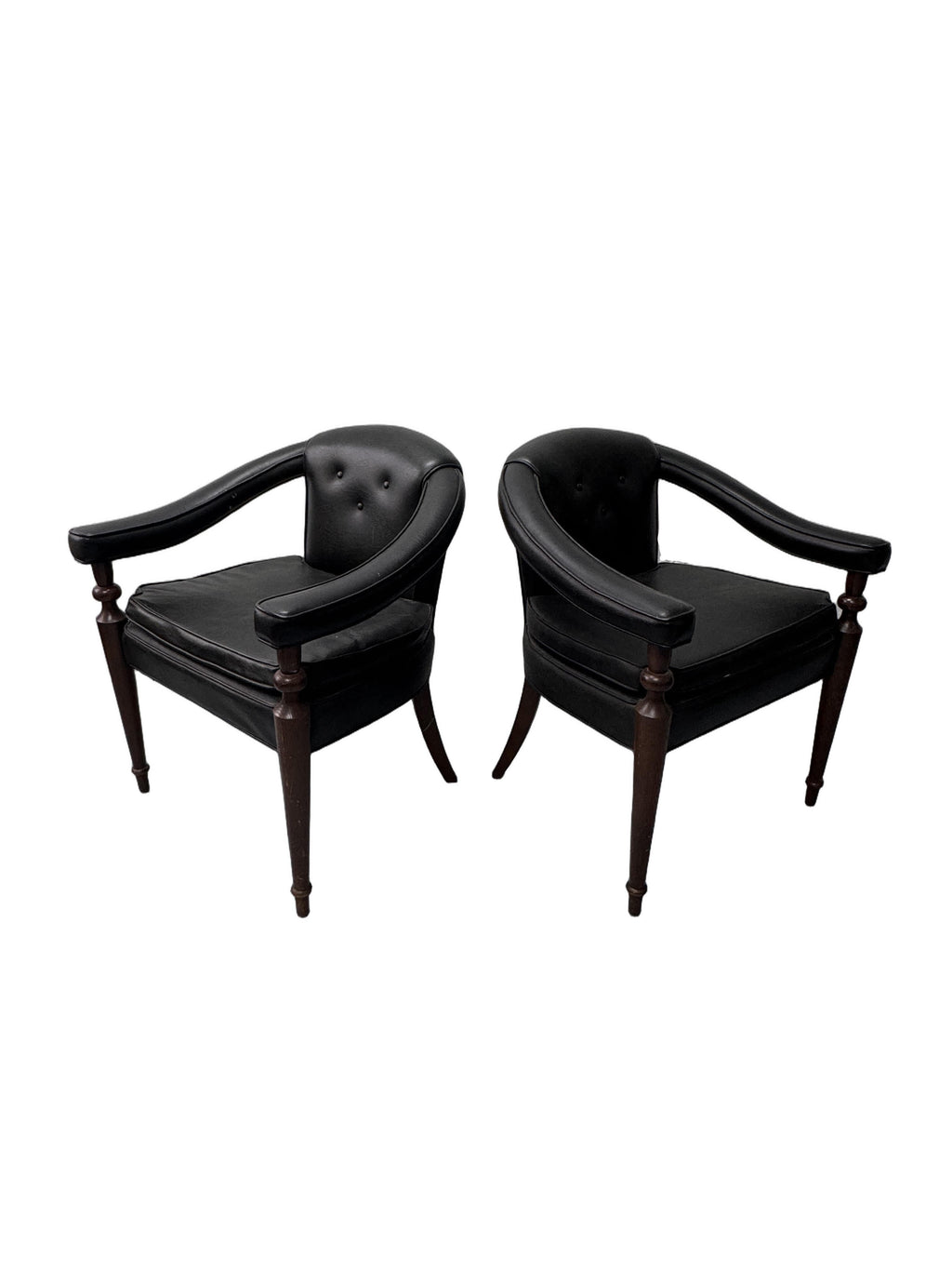 Vintage Tufted Leather Barrel-Back Tub Armchairs, Pair, c. 1970s