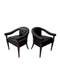 Vintage Tufted Leather Barrel-Back Tub Armchairs, Pair, c. 1970s
