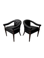 Vintage Tufted Leather Barrel-Back Tub Armchairs, Pair, c. 1970s