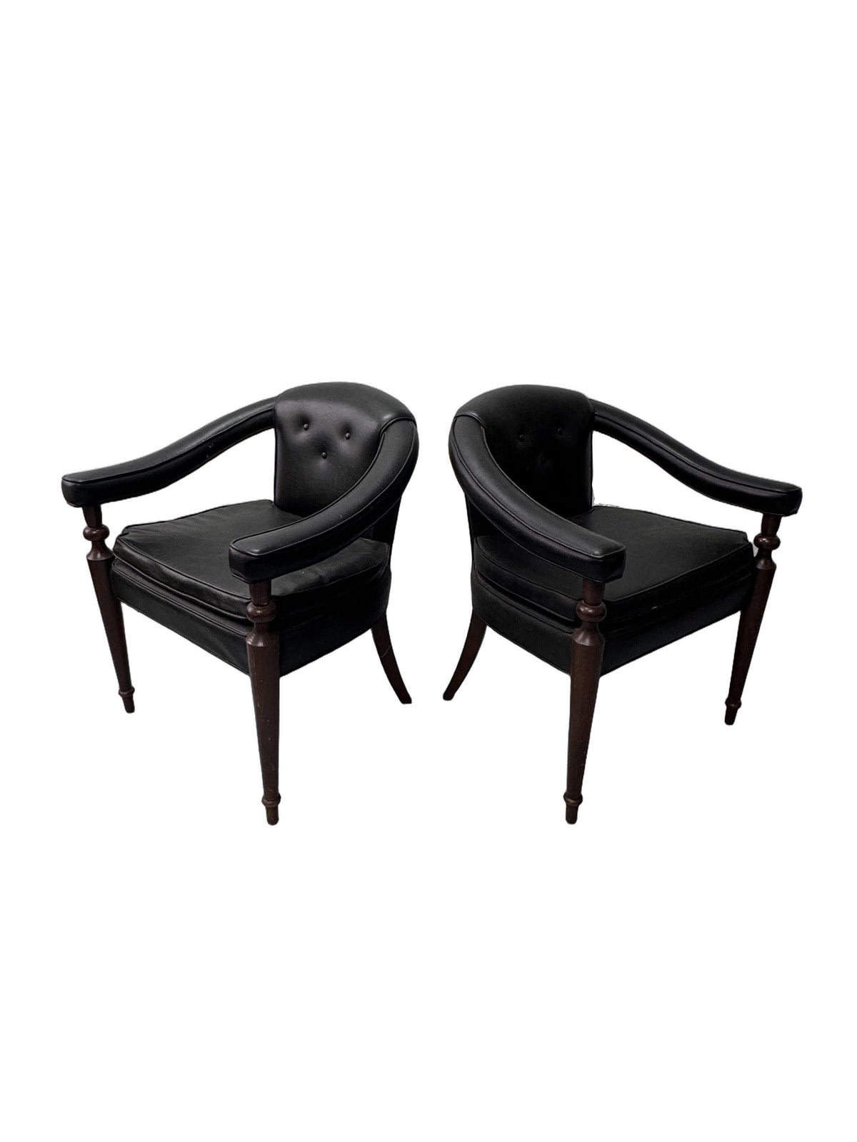 Vintage Tufted Leather Barrel-Back Tub Armchairs, Pair, c. 1970s