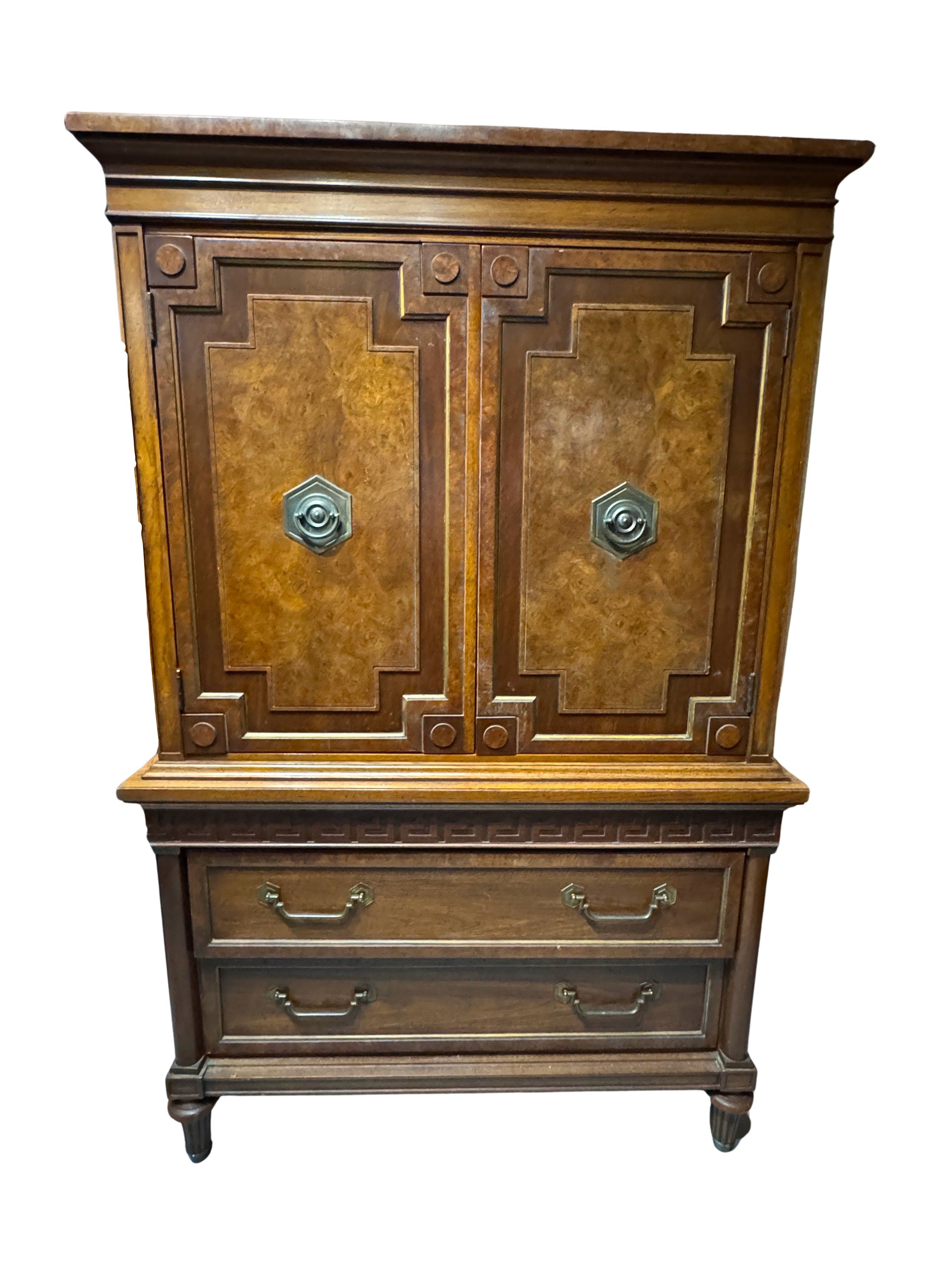 Vintage Thomasville Greek Key Armoire in the Hollywood Regency Style, c. 1970s