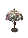 Vintage Art Nouveau Style Rose Stained Glass Desk or Table Lamp, c. 1990s