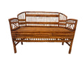 Vintage Brighton Pavilion Style Burnt Bamboo & Cane Settee Bench, c. 1970s