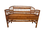 Vintage Brighton Pavilion Style Burnt Bamboo & Cane Settee Bench, c. 1970s