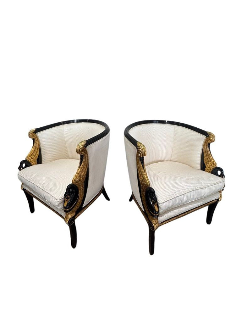 Vintage French Empire Style / Hollywood Regency Swan Tub Chairs - Set of 2
