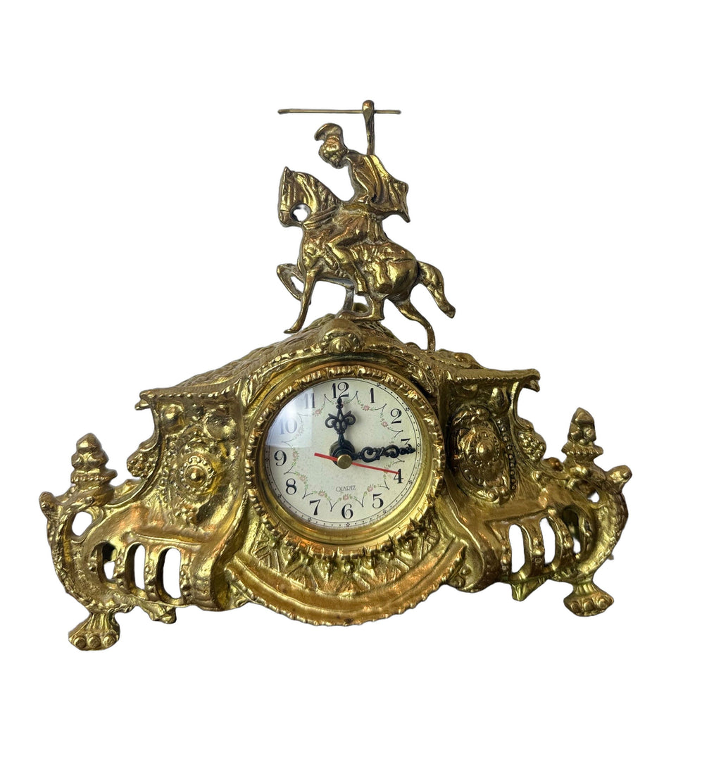 Vintage Rococo Revival Style Brass Mantel Clock, Mid–Late 20th Century