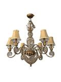 Vintage 1960s Regency Six Arm Chandelier with Gilt Iron and Crystal Beads