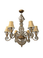 Vintage 1960s Regency Six Arm Chandelier with Gilt Iron and Crystal Beads