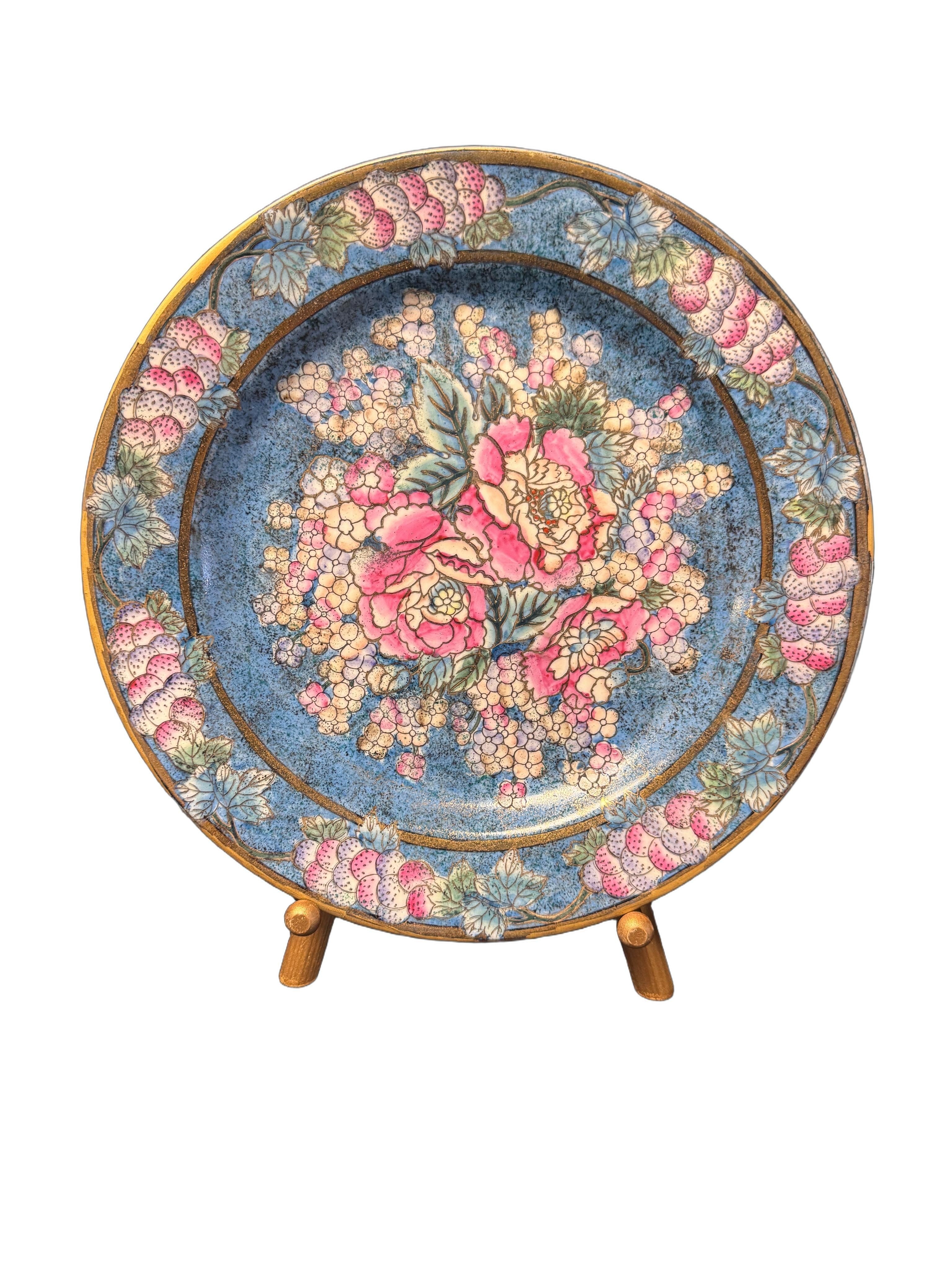 Vintage Chinese Cloisonné Decorative Wall Plate – Sold Individually, c. 1980s