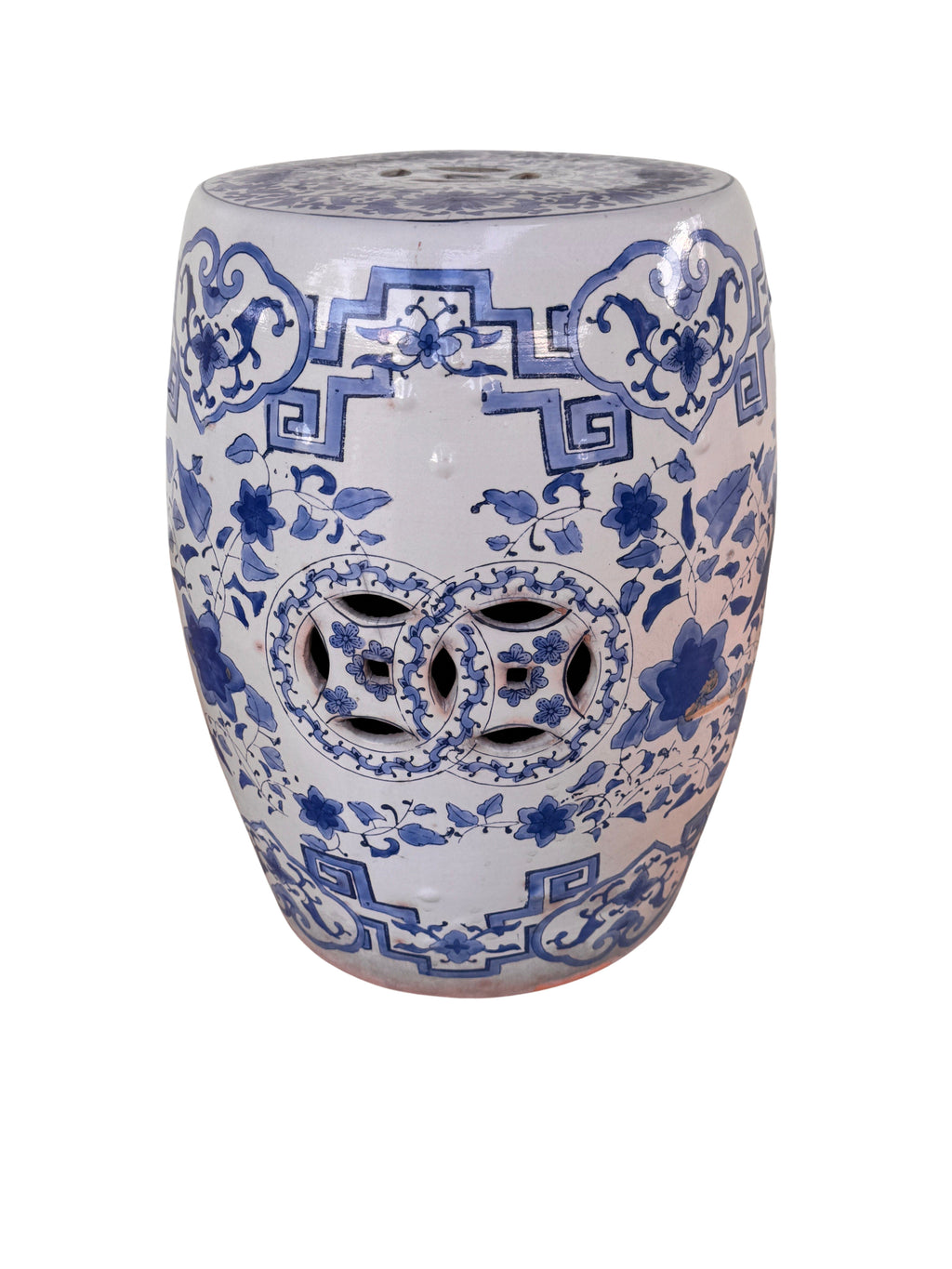 Vintage Terracotta Blue and White Chinese Garden Stool, Plant Stand