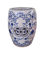 Vintage Terracotta Blue and White Chinese Garden Stool, Plant Stand