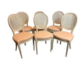 Vintage French Louis XVI Style Oval Cane Back Dining Chairs, Set of 6, c. 1970s