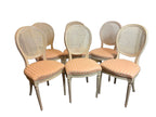 Vintage French Louis XVI Style Oval Cane Back Dining Chairs, Set of 6, c. 1970s