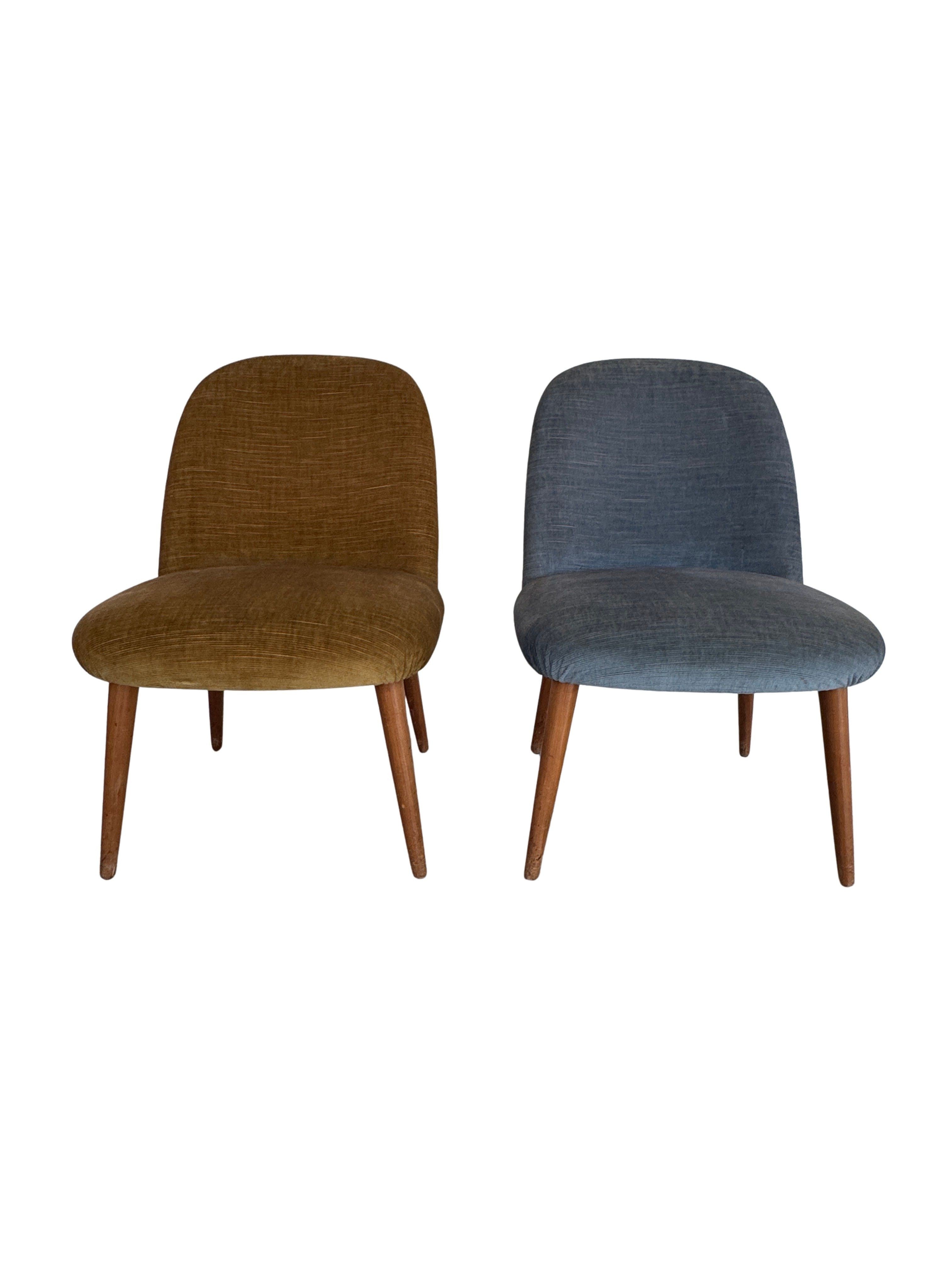 Vintage 1950s Mid Century Modern Upholstered Accent Chairs - Set of 2