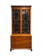 Antique English Georgian Mahogany Bureau Bookcase with Astragal Glass Doors, Late 18th Century