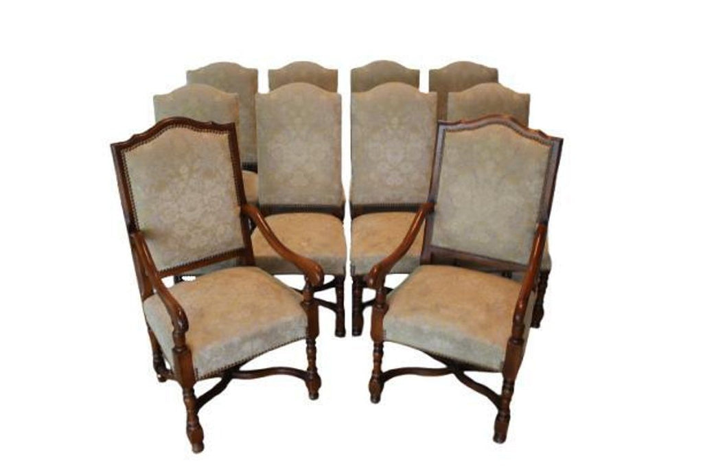 Vintage Provence Collection by Bussandri Louis XIV Style Fabric & Leather Dining Chairs, Set of 10, c. 2003