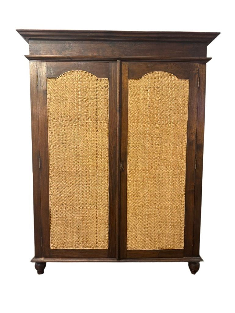 Vintage Indonesian Armoire with Natural Rattan Door Panels, c. 1990s