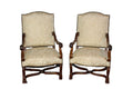 Antique French Louis XIV Style Nail Head Upholstered Arm Chairs - Set of 2