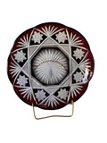Antique Czech Bohemian  Ruby Red Art Deco Hand Cut to Clear Crystal Plate featuring Starburst Geometric Patterns , c. 1920