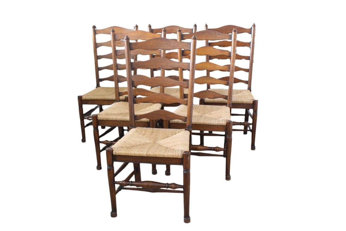 Vintage Ladderback Rush Seat Side Chairs Set of 6