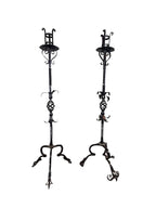Antique Wrought Iron Floor Candelabras - Holds One Pillar Candle  - Set of 2