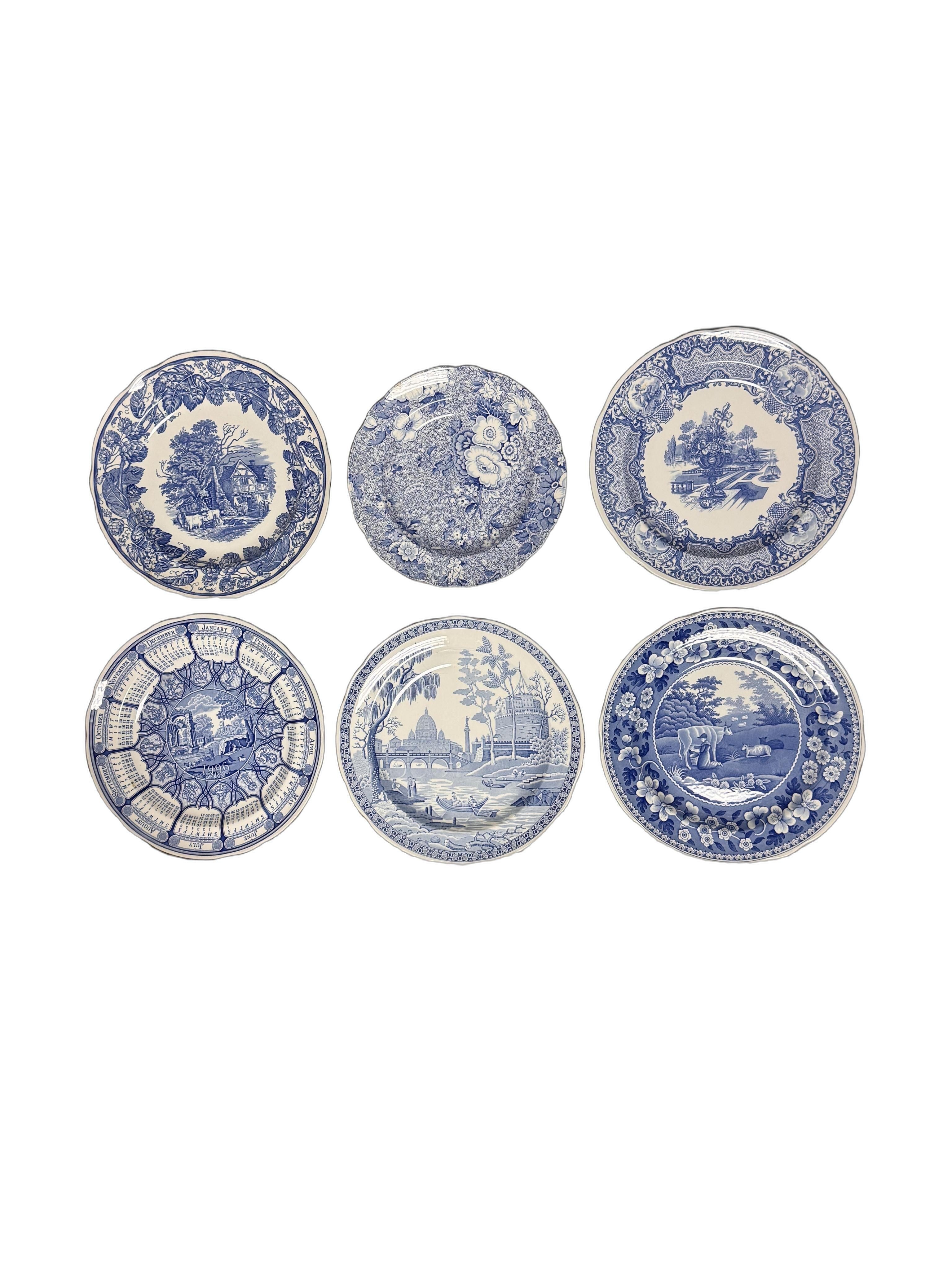 Vintage 1990s Spode Blue and White Collection Decorative Plates - Set of 6