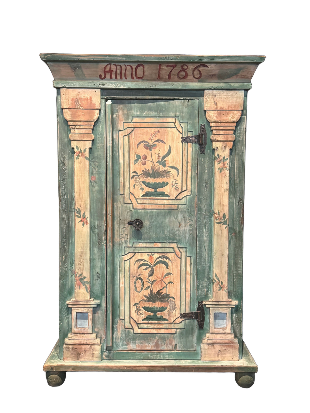 Custom-Made Italian Style Folk-Painted Farmhouse Armoire Cabinet, c. 1990s