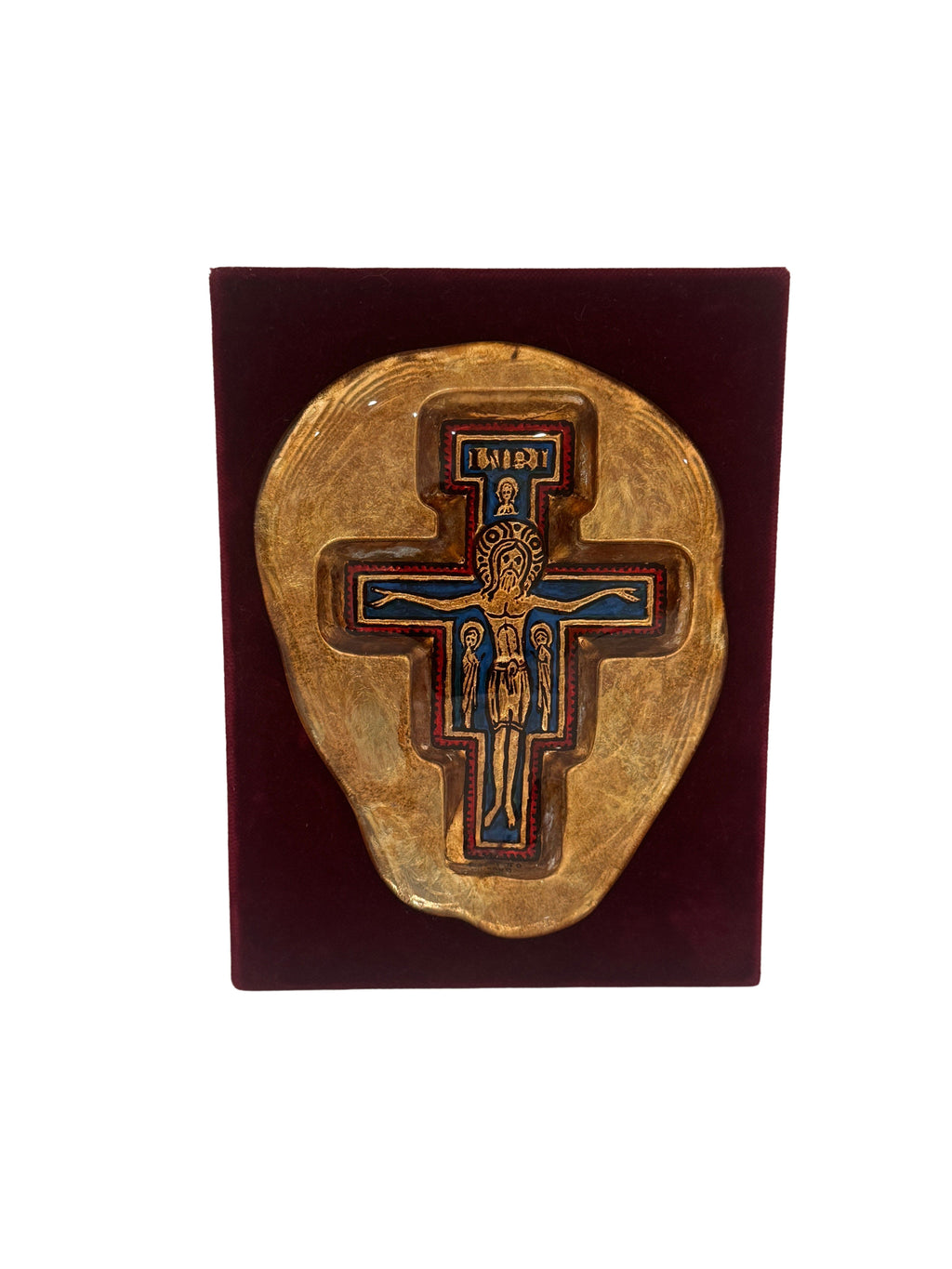 Vintage Murano Glass Crucifix Wall Plaque – San Damiano Style on Velvet