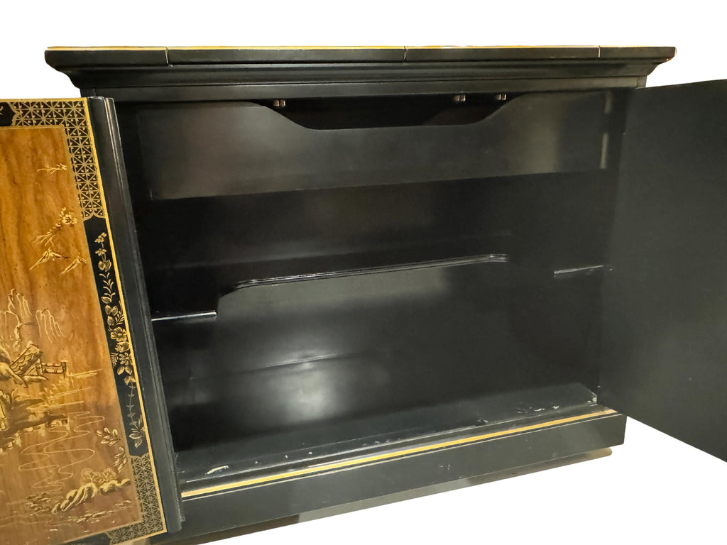 Drexel Et Cetera Collection Black Lacquer Chinoiserie Flip-Top Buffet Server, 1970s