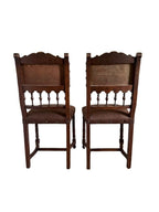 Antique 19th Century French Henry II Style Walnut Dining/Side/Accent Chairs With Suede Upholstery - Set of Two