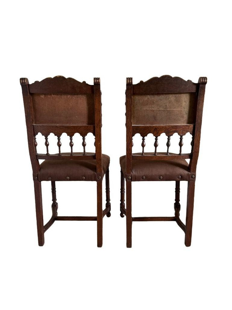 Antique 19th Century French Henry II Style Walnut Dining/Side/Accent Chairs With Suede Upholstery - Set of Two