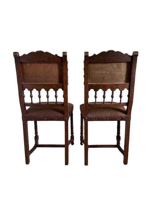 Antique 19th Century French Henry II Style Walnut Dining/Side/Accent Chairs With Suede Upholstery - Set of Two