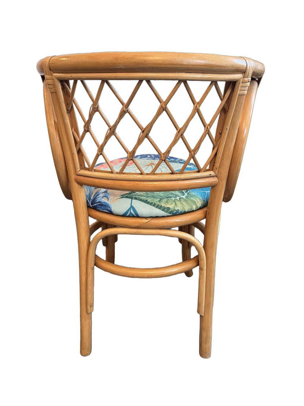 Vintage Bamboo & Rattan Barrel-Back Bistro Honeymoon Chairs, Pair, c. 1970s