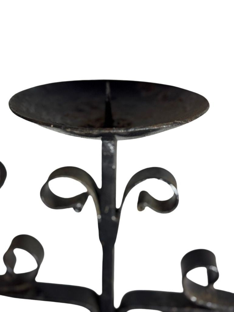 Antique Wrought Iron Floor Candelabras - Holds Five Candles - Set of 2