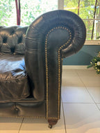 Restoration Hardware Kensington Ebony Leather Sofa with 44” depth and Luxe Down Feather Fill