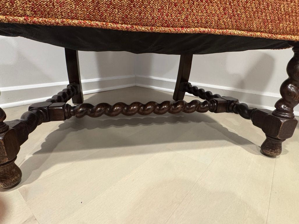 Vintage Queen Anne & Archie Bunker Style Wingback Chair with Carved Spindle Legs