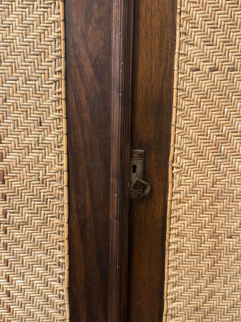 Vintage Indonesian Armoire with Natural Rattan Door Panels, c. 1990s