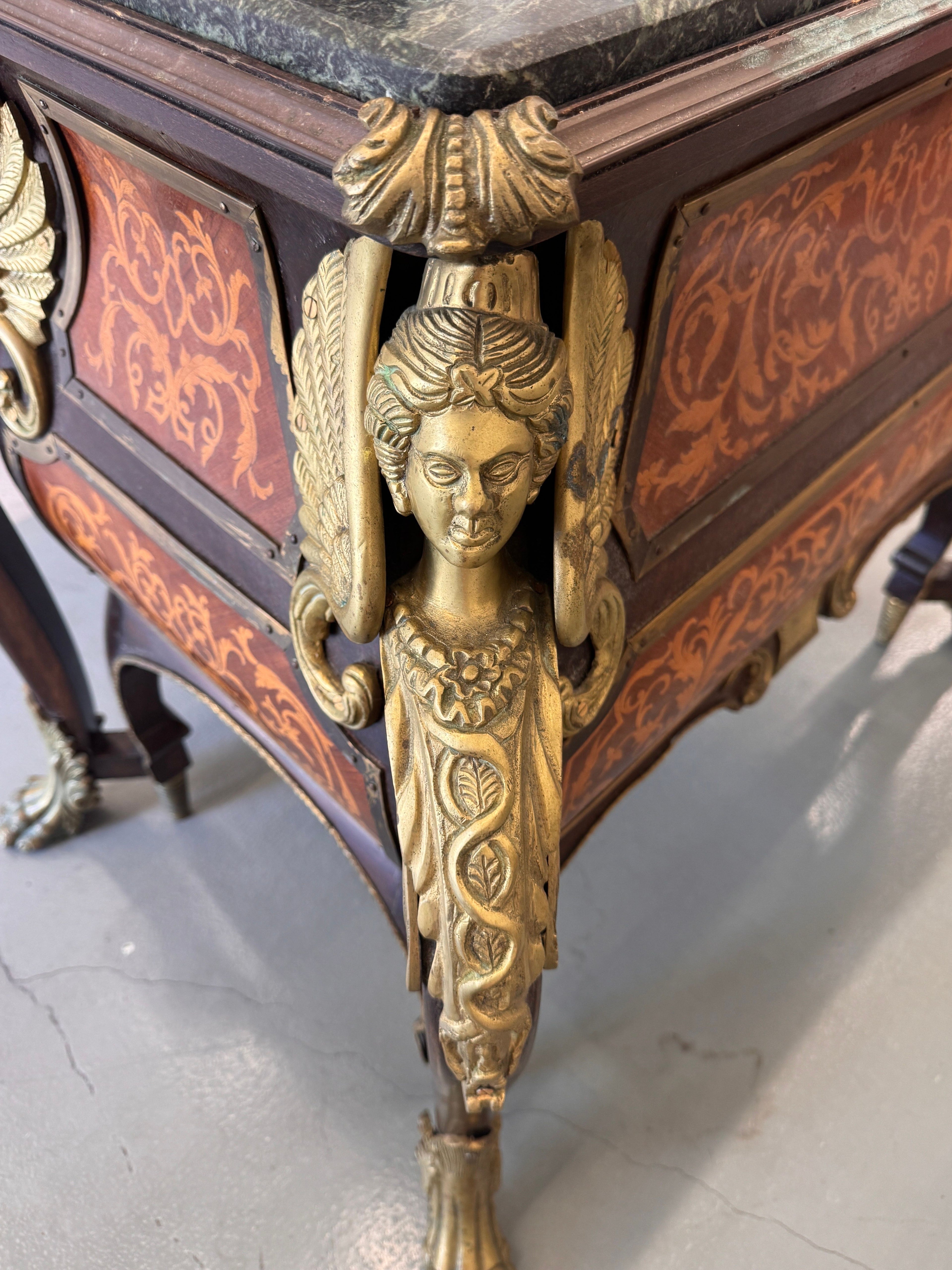 Vintage French Louis XIV Style Walnut Bombe Commode, Mid-20th Century – Marble Top & Ormolu