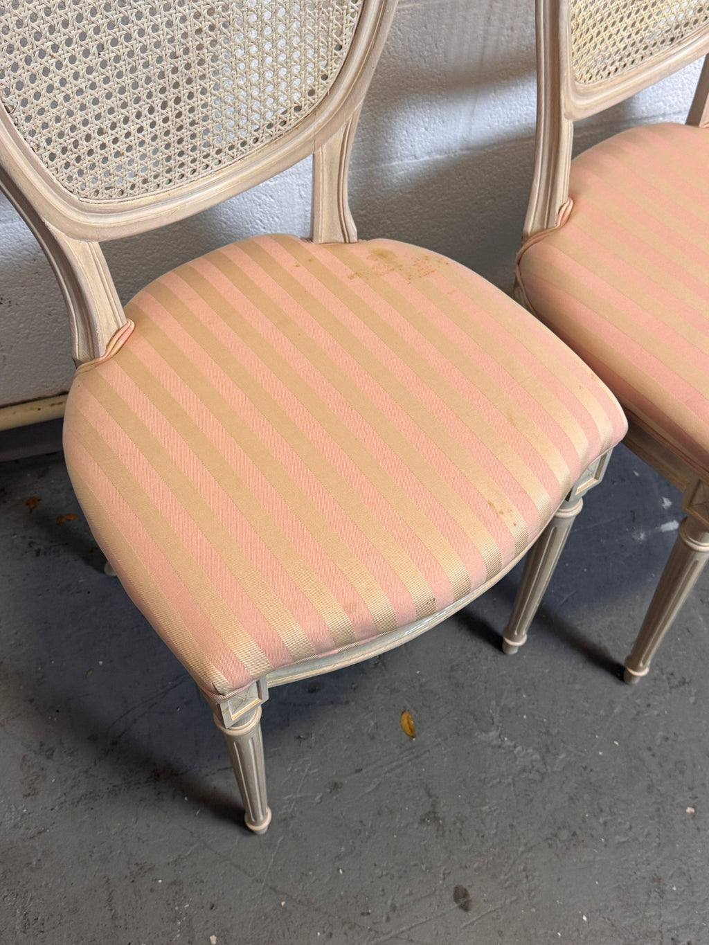 Vintage French Louis XVI Style Oval Cane Back Dining Chairs, Set of 6, c. 1970s