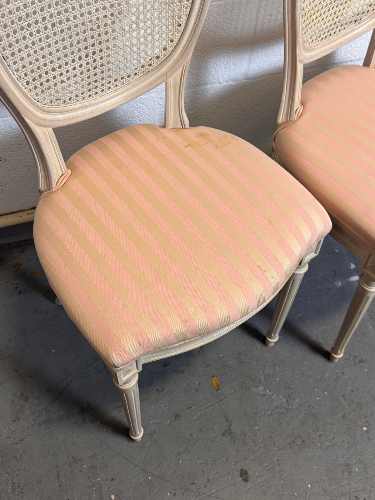 Vintage French Louis XVI Style Oval Cane Back Dining Chairs, Set of 6, c. 1970s